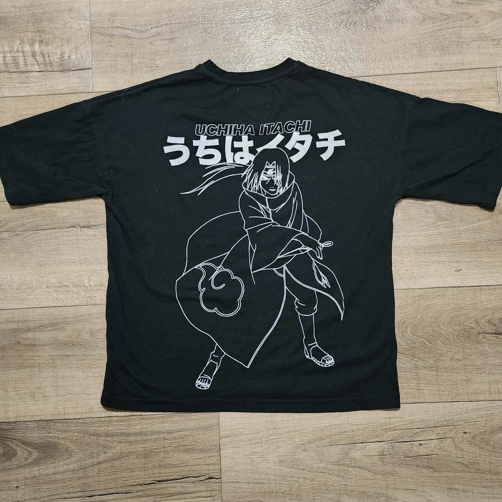 Pull&Bear Naruto Uchiha Itachi Graphic T-Shirt Black Mens Small Anime Manga Tee